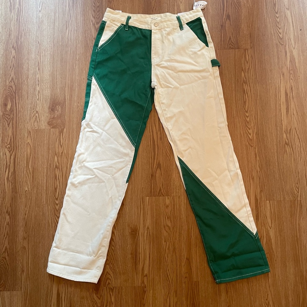 PacSun Green and White Paneled Low Rise Carpenter Jeans - Picture 3 of 6